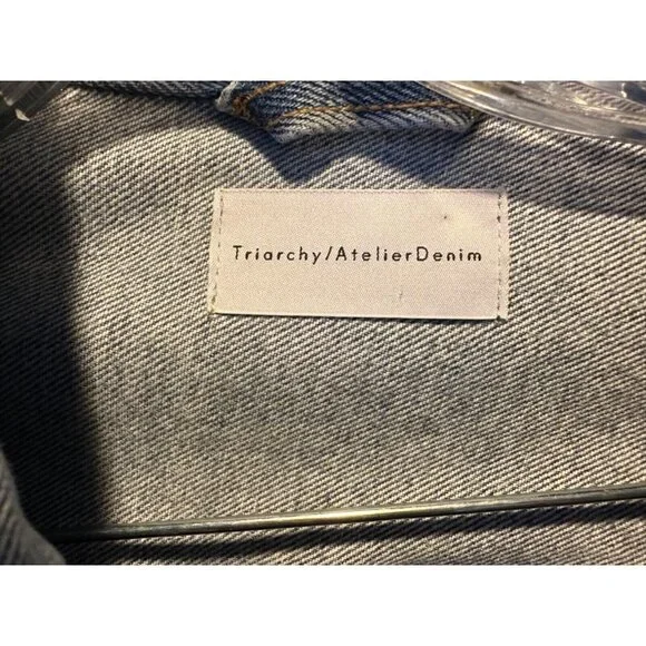 Latest TRIARCHY / ATELIER Denim 2 tones blue 100% cotton denim jacket size Small - Picture 3 of 7